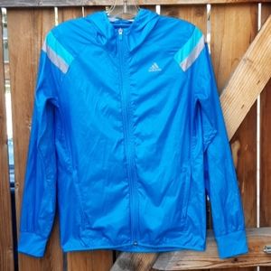 Adidas running windbreaker jacket blue small